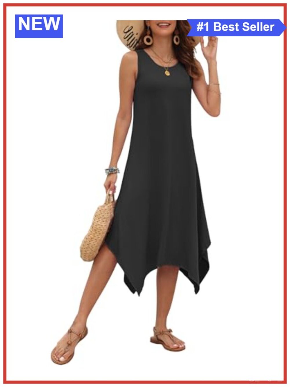 AUSELILY Women's Sleeveless Midi Dress with Pockets Casual Summer